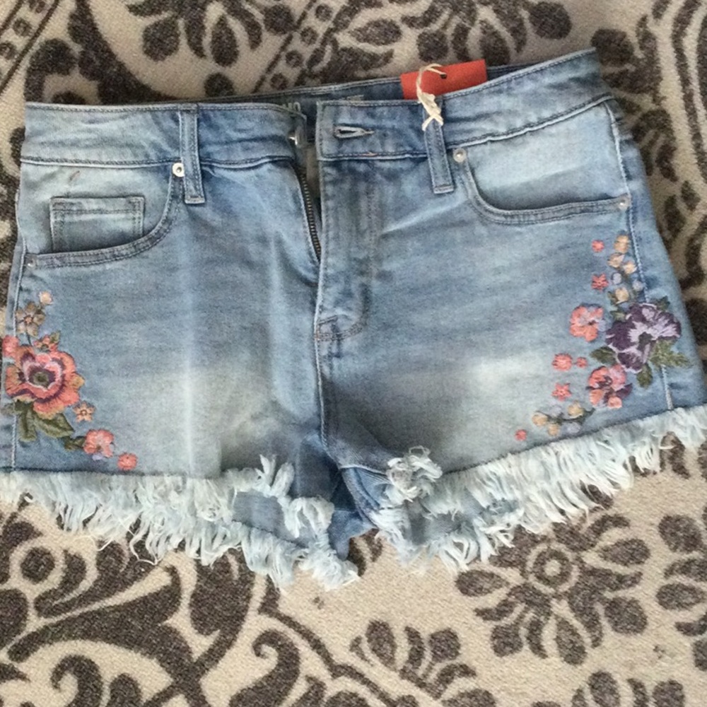 Mossimo Supply Co. Light Blue Denim Jean Shorts with Floral Embroidery